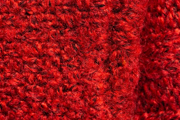 Micro Close Red Wooly Crochet Fabric Copy Space Micro Photography — Stock Photo, Image