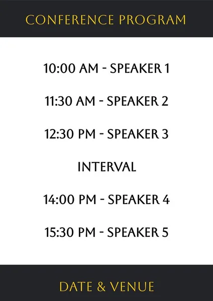 Illustration Conference Program Timings Date Venue Speaker Interval Text Copy — Stock Photo, Image