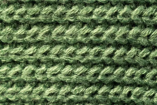 Micro Close Green Wooly Knitted Fabric Copy Space Micro Photography — Stock Photo, Image
