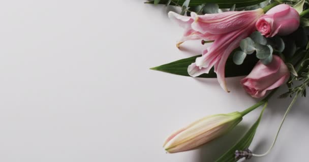 Vidéo Bouquet Fleurs Multicolores Espace Copie Sur Fond Blanc Couleur — Video