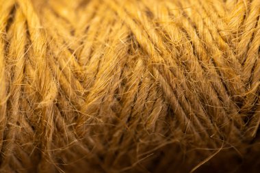 Fotokopi alanı olan sarı ipliklerin mikro görüntüsü. Mikro fotoğrafçılık, kumaş, desen, doku ve renk kavramı.