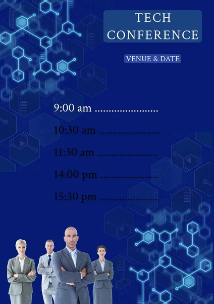 Composite Tech Conference Venue Date Timings Hexagons Caucasian Business People — Stock Photo, Image