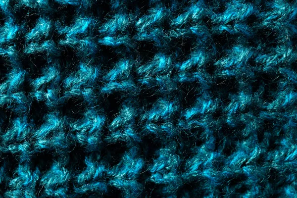 Micro Close Blue Wooly Crochet Fabric Copy Space Micro Photography — Stock Photo, Image