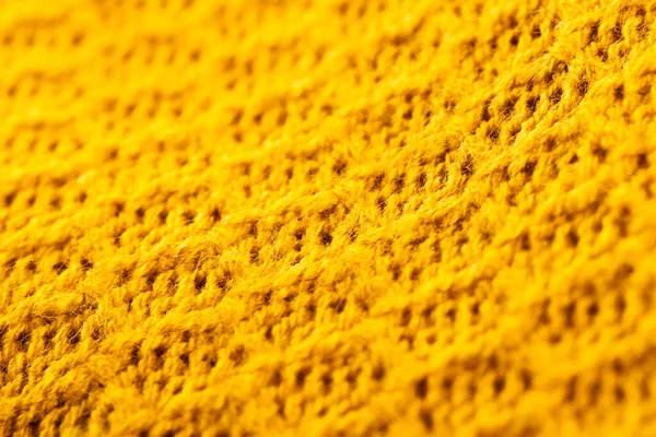 Micro Close Yellow Crocheted Woolly Fabric Copy Space Micro Photography — Stock Photo, Image