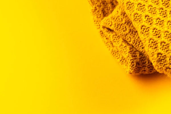 Micro Close Van Gele Wollige Haak Stof Met Kopieerruimte Gele — Stockfoto