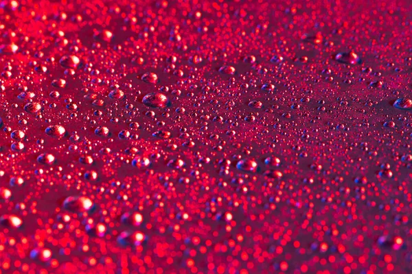 赤い背景のコピースペースで水滴のマイクロクローズアップ マイクロフォト テクスチャ カラーコンセプト — ストック写真