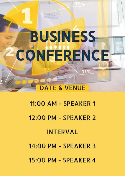 Business Conference Date Venue Timings Speaker Interval Colleagues Meeting Composite — Stock Photo, Image