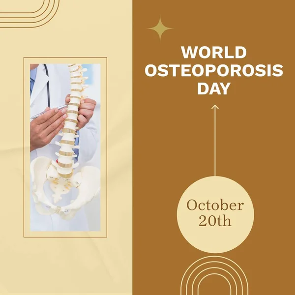 Composite World Osteoporosis Day October 20Th Caucasian Doctor Examining Skeleton — Stock Photo, Image