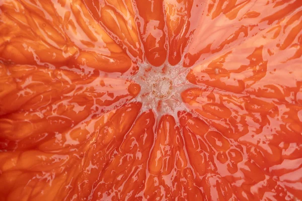 Mikro Nahaufnahme Von Aufgeschnittener Roter Grapefruit Und Kopierfläche Mikrofotografie Lebensmittel — Stockfoto