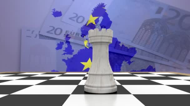 Animation Rook Chess Board European Union Flag Map Euro Table — Αρχείο Βίντεο