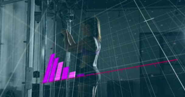 Animace Šipky Sloupcový Graf Přes Asijské Ženy Provádějící Cvičení Tělocvičně — Stock video