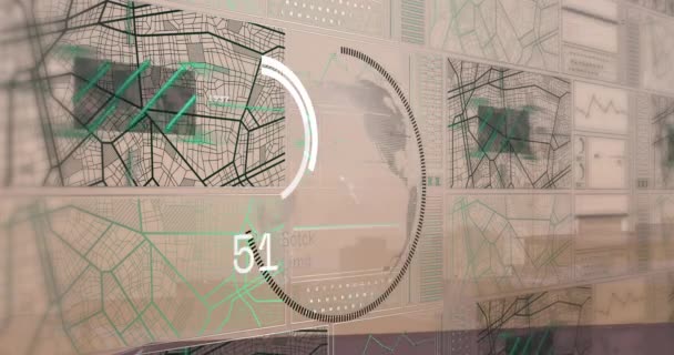 Animation Der Erdkugel Kreis Ladekreise Wechselnde Zahlen Mit Navigationsmustern Über — Stockvideo