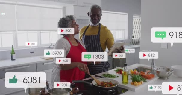 Animação Barras Notificação Sobre Casal Afro Americano Usando Tablet Digital — Vídeo de Stock
