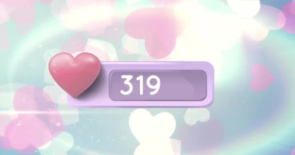 Animation Heart Shape Changing Numbers Notification Bar Hearts Abstract Background — Stock Video