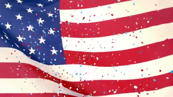 Animazione Coriandoli Multicolori Bandiera Sventolante America Sfondo Astratto Composito Digitale — Video Stock