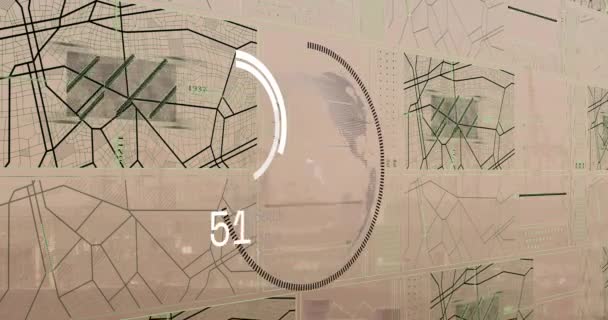 동그라미에 지구의 애니메이션 도시를 패턴과 숫자를 변경합니다 디지털 세계화 아키텍처 — 비디오