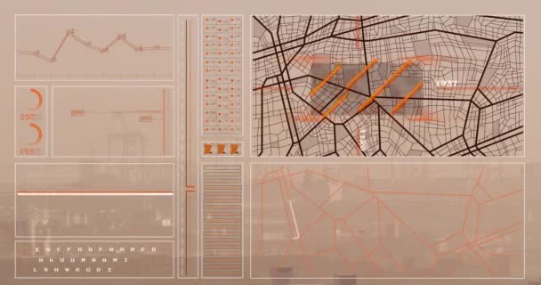Modern Şehir Üzerinde Grafik Daireler Barlar Navigasyon Deseni Bilgisayar Dili — Stok video