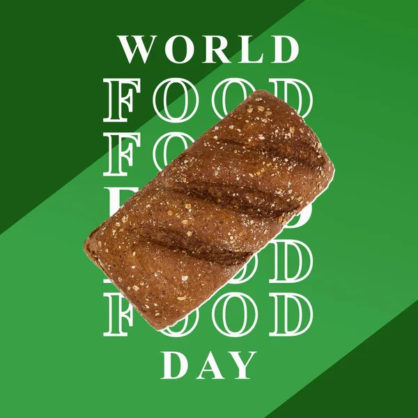 Composto Pane Integrale Marrone Testo Giornata Alimentare Mondiale Sfondo Verde — Foto Stock