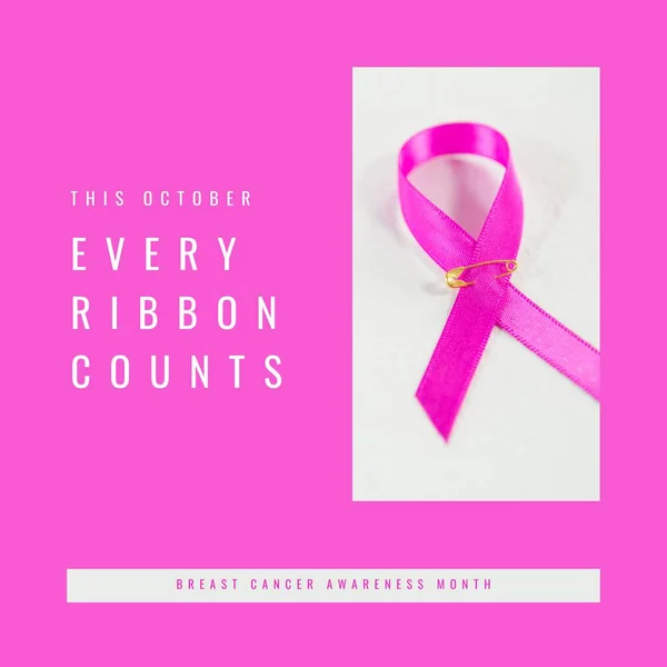 Composite of this october every ribbon counts text and pink awareness ribbon. Copy space, breast cancer awareness month, pink october, medical, healthcare, support and prevention.