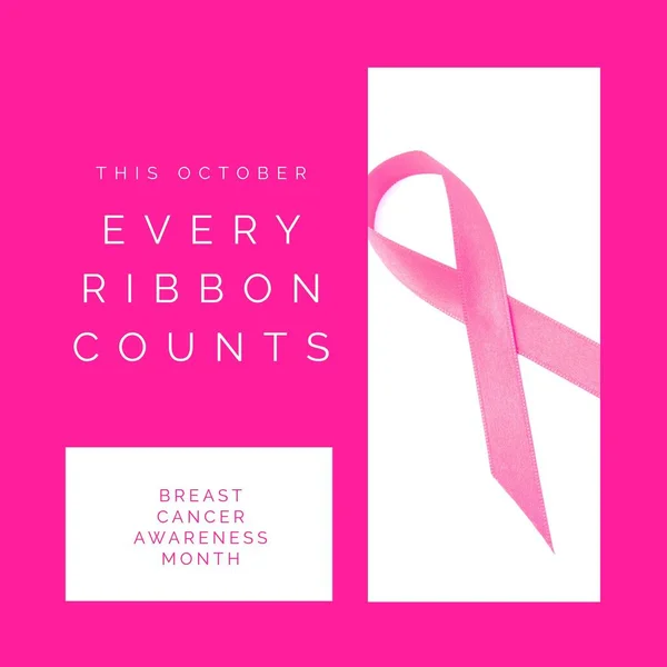 Composite of this october every ribbon counts text and pink awareness ribbon on coloured background. Copy space, breast cancer awareness month, pink october, medical, healthcare, support, prevention.