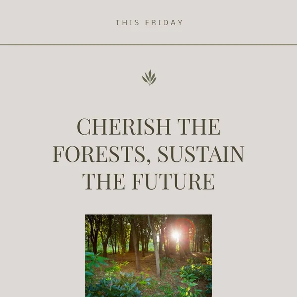 この金曜日の複合体は 森林を大切にし 木々を通して輝く未来のテキストと太陽を維持します 環境保全のコンセプトをコピーする — ストック写真