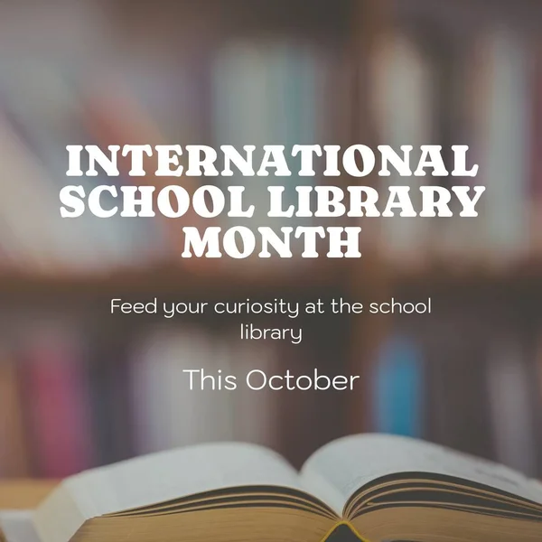 Samenvatting Van Deze Oktober Internationale Schoolbibliotheek Maandtekst Open Boek Voed — Stockfoto