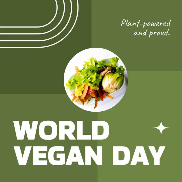 植物动力与骄傲相结合的世界素食日文与新鲜色拉 复制空间 Veganism Organic Food Healthy Support Celebration Concept — 图库照片