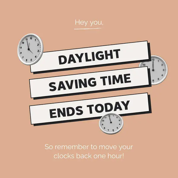 Clocks and hey you, daylight saving time ends today, so remember to move your blocks back one hour. Composite, copy space, text, autumn, time, backward, fall back and schedule concept.