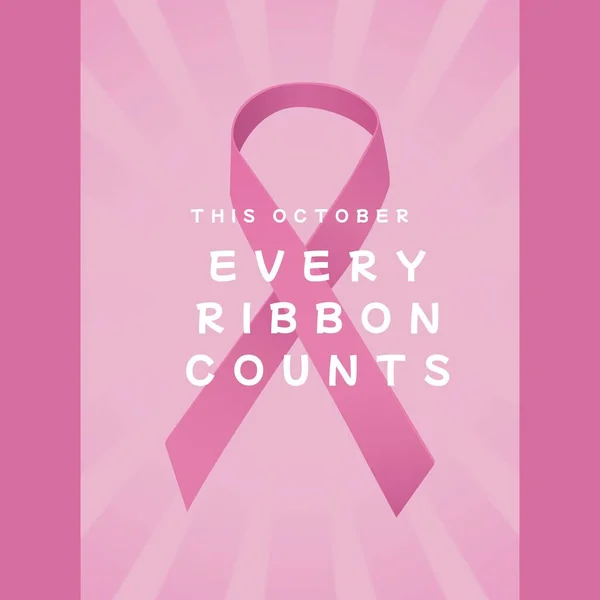 Composite of this october every ribbon counts text and pink awareness ribbon on pink background. Copy space, breast cancer awareness month, pink october, medical, healthcare, support and prevention.