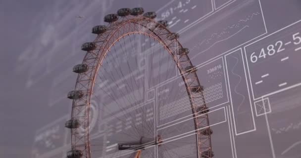 Animation Graphs Loading Circles Bars Changing Numbers Ferris Wheel Sky — Stock Video