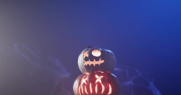 Vidéo Citrouilles Sculptées Halloween Fumée Avec Espace Copie Sur Fond — Video