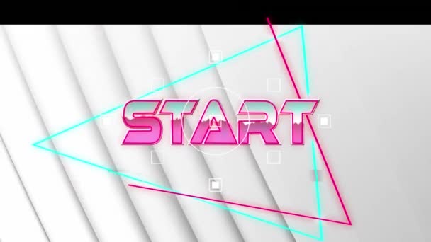 Animering Glittrande Start Text Trianglar Med Linjer Mot Vit Bakgrund — Stockvideo