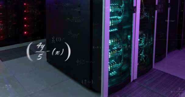 Animație Ecuații Matematice Plutind Împotriva Camerei Serverului Computerului Interfața Computerului — Videoclip de stoc