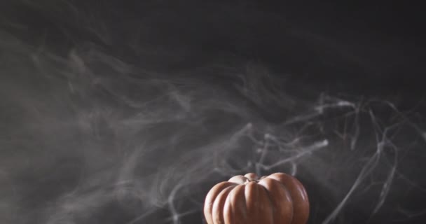 Video Halloween Dýně Kouř Kopírovacím Prostorem Šedém Pozadí Halloween Tradice — Stock video
