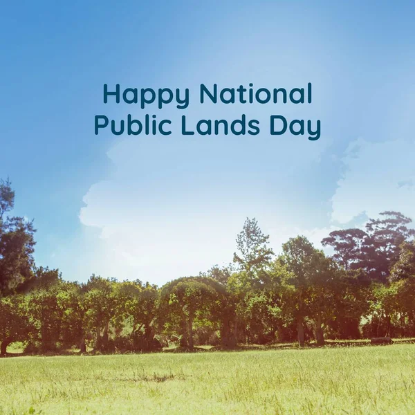 愉快的国家公有土地日的复合文字覆盖风景 国家公共土地日 自然和景观概念数字生成的图像 — 图库照片