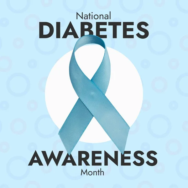 Illustratie Van Nationale Diabetesbewustmakingsmaandtekst Met Blauw Bewustmakingslint Kopieer Ruimte Suiker — Stockfoto