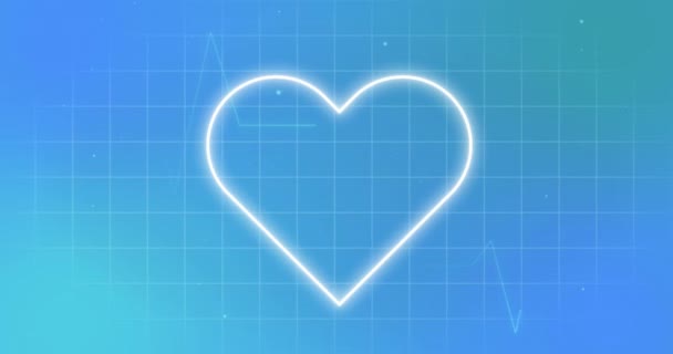 Анімація Кардіографії Серцем Синьому Фоні Глобальна Медицина Концепція Цифрового Інтерфейсу — стокове відео