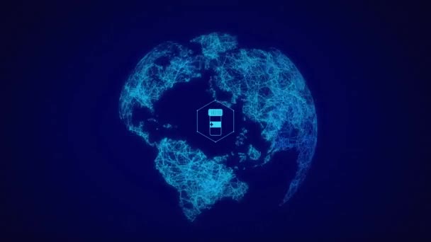 Animação Globo Com Ícones Médicos Processamento Dados Fundo Azul Conceito — Vídeo de Stock