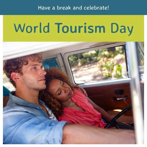 Kompozitní Mít Přestávku Oslavit Světový Turistický Den Text Přes Různé — Stock fotografie