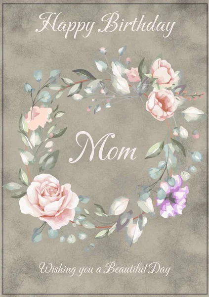 Illustration Fleurs Bonne Maman Anniversaire Vous Souhaitant Une Belle Journée — Photo