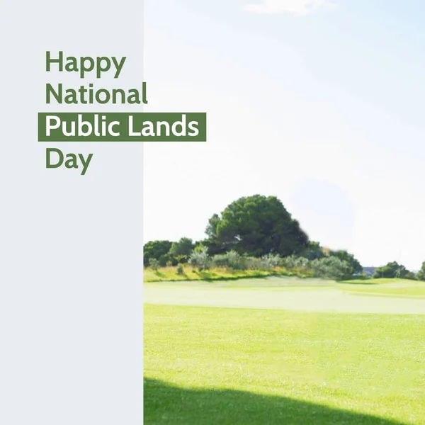 愉快的国家公有土地日的复合文字覆盖风景 国家公共土地日 自然和景观概念数字生成的图像 — 图库照片