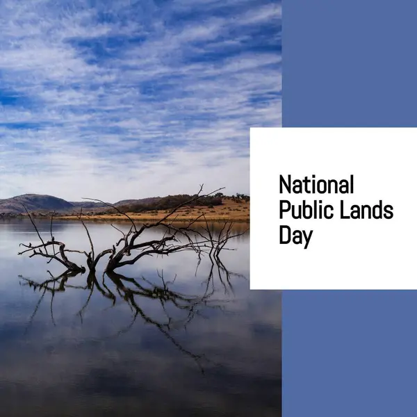 国家公有土地日文字与景观的复合 国家公共土地日 自然和景观概念数字生成的图像 — 图库照片