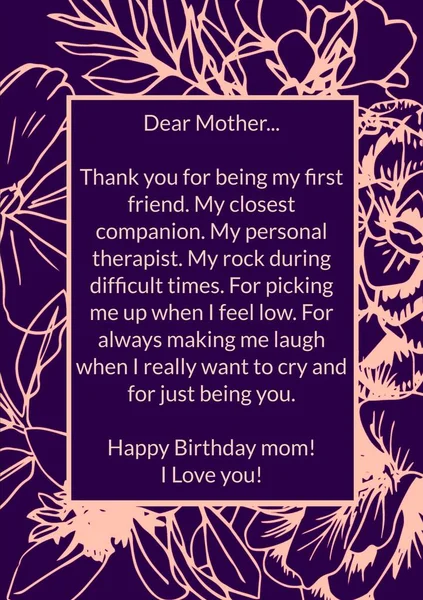 Illustration Notes Mother Happy Birthday Mom Love You Text Floral — Stock Photo, Image