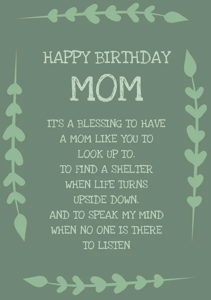 Illustration Leaves Happy Birthday Mom Text Notes Mother Grey Background — Stock Photo, Image