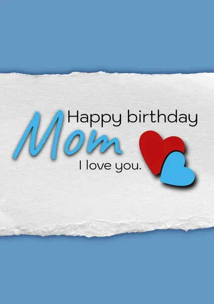 Ilustracja Kształtów Serca Szczęśliwy Urodziny Mama Kocham Tekst Białym Niebieskim — Zdjęcie stockowe