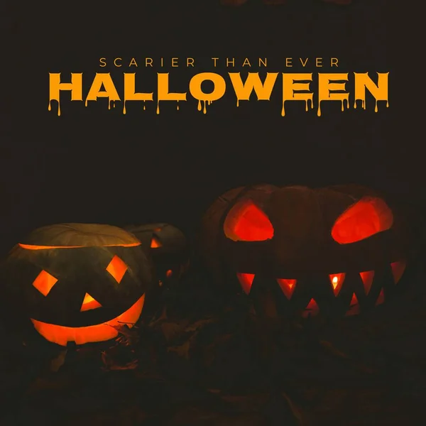 Composite Illuminated Jack Lanterns Scarier Ever Halloween Text Copy Space — Stock Photo, Image