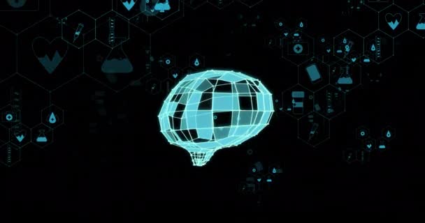 Animace Lékařských Ikon Mozku Černém Pozadí Globální Medicína Koncepce Digitálního — Stock video