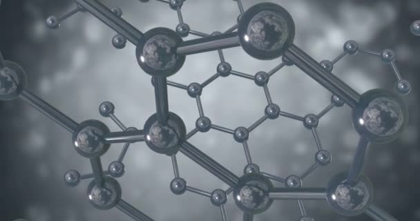 灰色背景下3D微结构分子的动画化 全球科学 研究和连接概念数字生成视频 — 图库视频影像