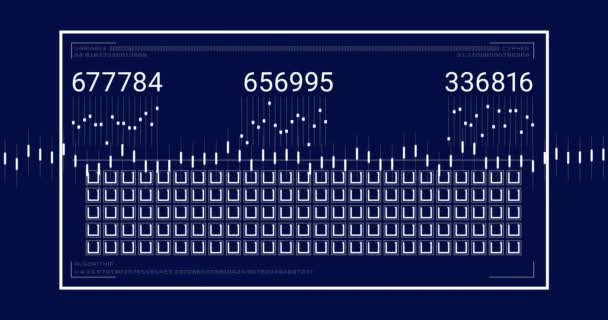 青色の背景に数字とローディングの正方形を変更した長方形のアニメーション デジタル生成 キーボード コンピュータ ローディング 幾何学的な形状 抽象的な概念 — ストック動画