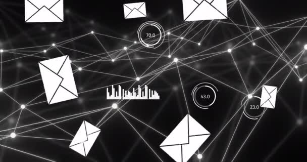 Siyah Arkaplan Üzerinde Bağlantı Ağının Dijital Simgelerin Animasyonu Küresel Bağlantılar — Stok video